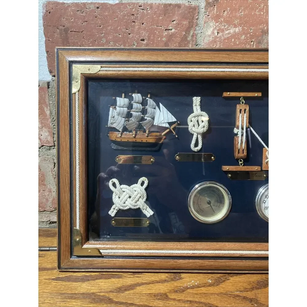 Fisherman's Knot 3 Gauge's ,Clock,Temp,Humidity Wall Decor 24 x 12 Framed